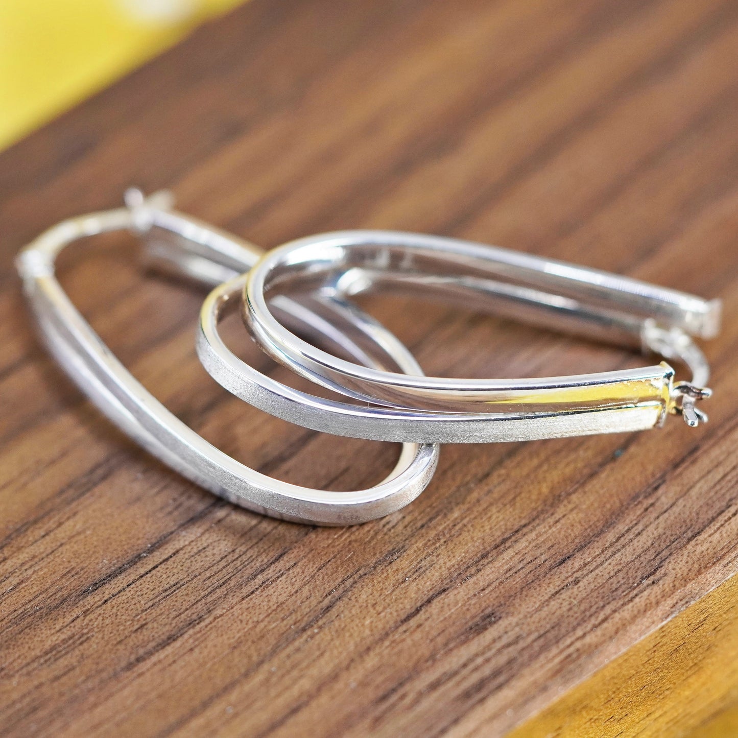 1.5”, Vintage Sterling silver handmade earrings, 925 entwined oval hoops