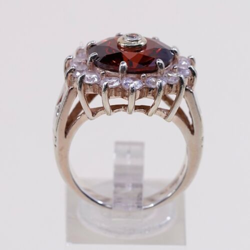 Sz 8, Vtg Vermeil Gold Sterling silver Statement ring, 925 Crown W/ Ruby N Cz