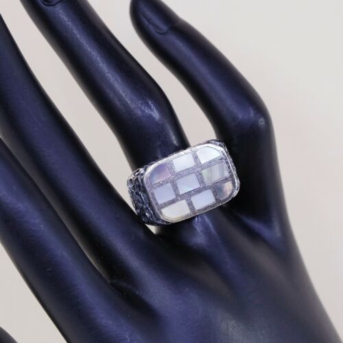 Size 7, Vtg Handmade Statement Ring in Sterling Silver N Abalone - Stamped 925