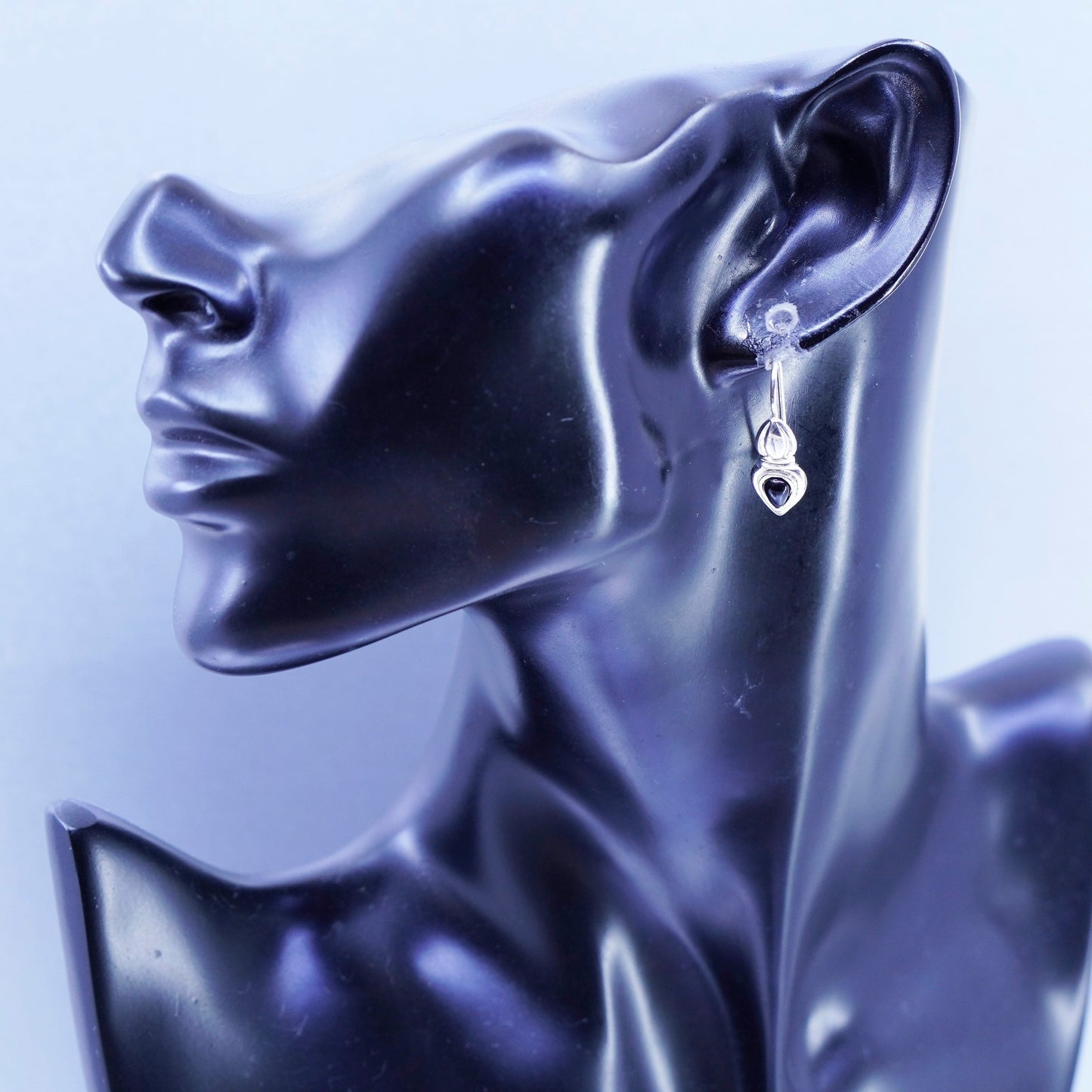 Vintage Sterling 925 silver handmade earrings with teardrop obsidian