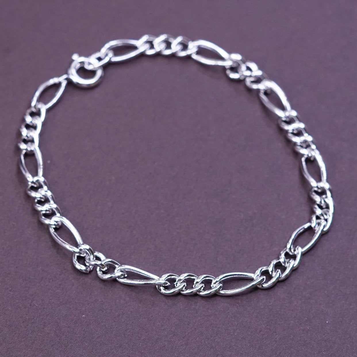 7", 5mm, Sterling silver handmade bracelet, italy 925 figaro chain