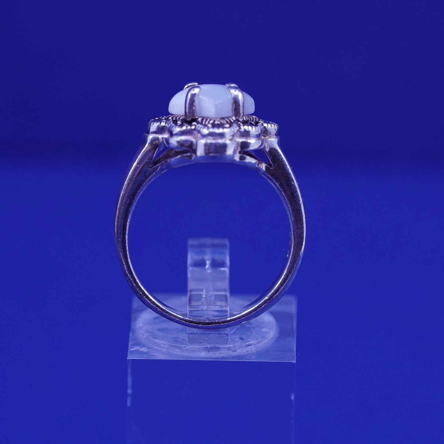Size 8.25, Sterling 925 silver handmade ring with moonstone and marcasite
