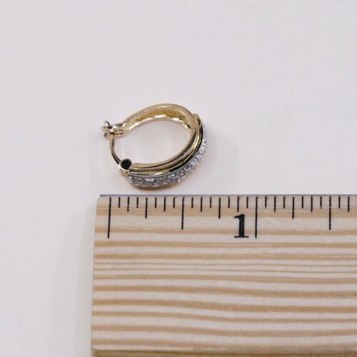 0.5”, Vermeil Gold sterling silver earrings Hoops Huggie W Diamond, Stamped 925