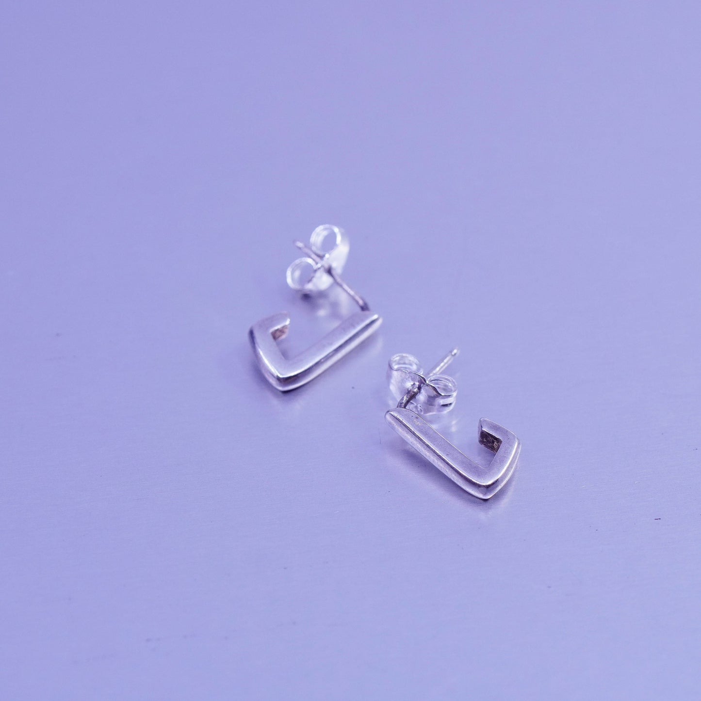 vintage Sterling silver handmade earrings, modern 925 huggie studs