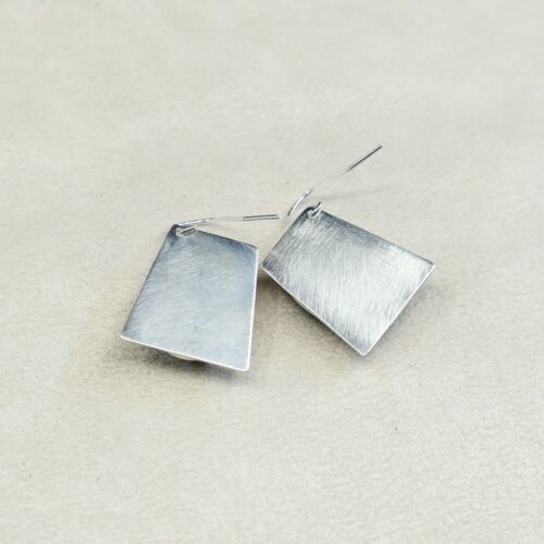 Vtg Sterling Silver Handmade Earrings, 925 Silver W/ Obsidian Inlay