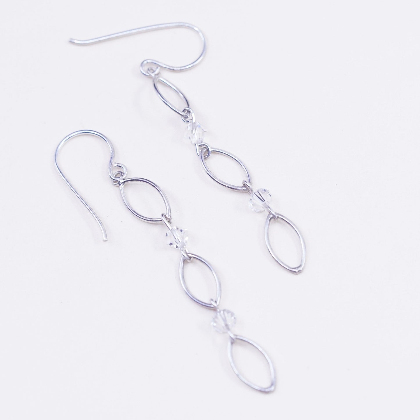 Vintage Sterling silver handmade earrings, 925 marquise shaped w/ garnet beads