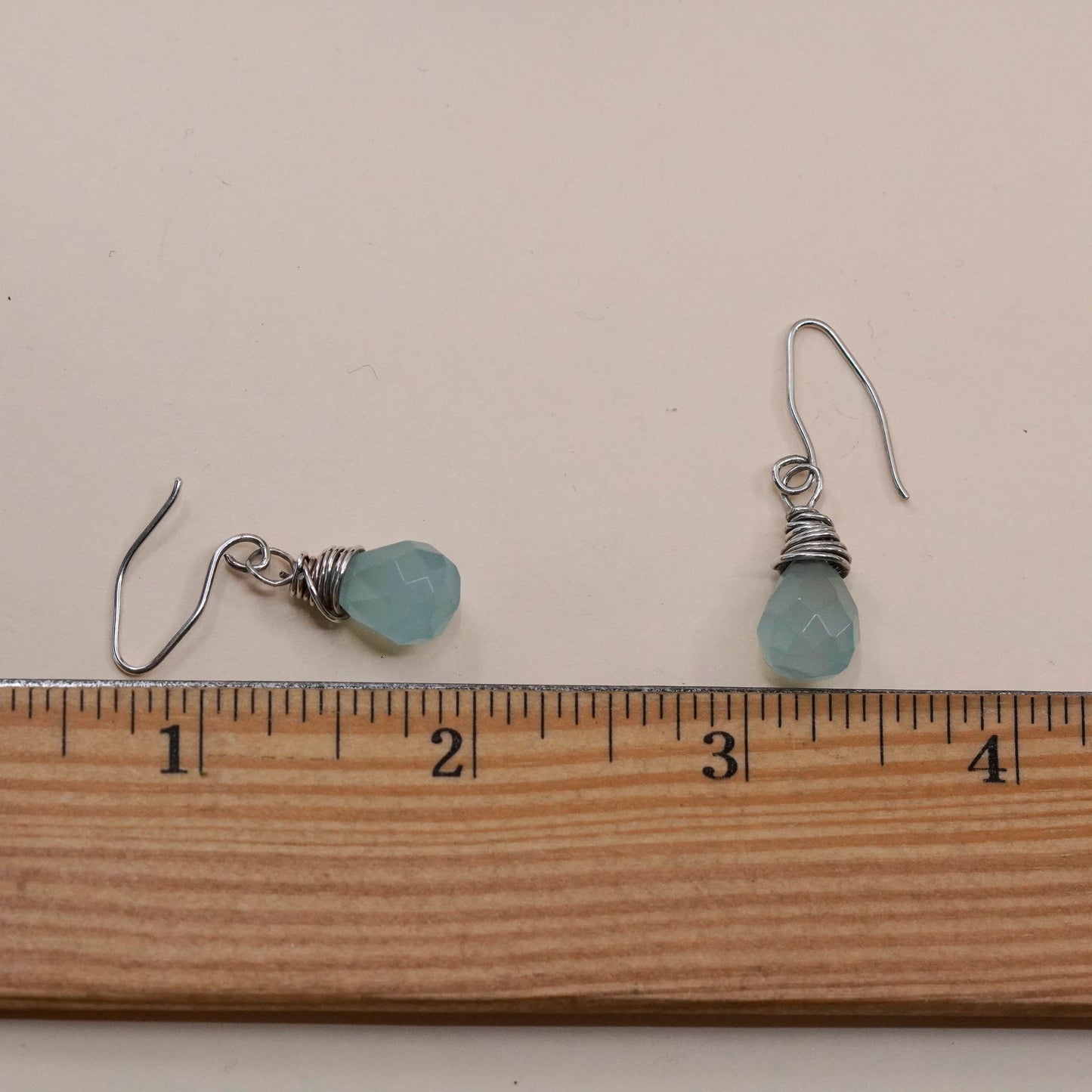 Vintage Sterling 925 silver handmade earrings with teardrop Chalcedony
