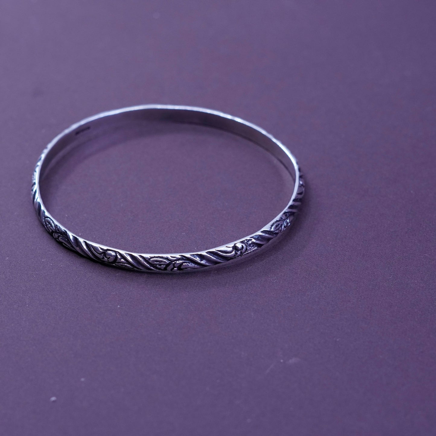 8”, vtg Coro Sterling silver handmade bracelet, 925 bangle with floral textured