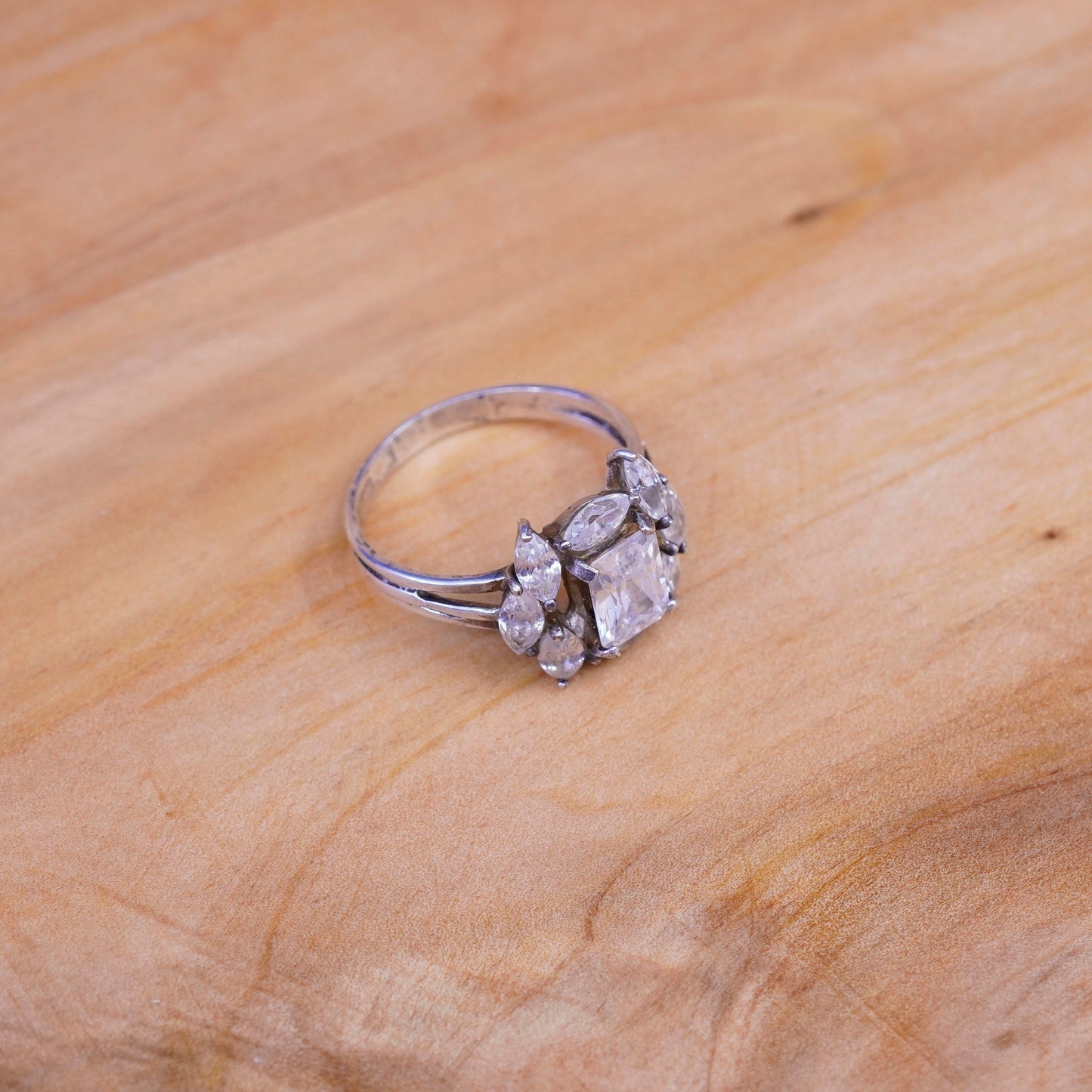 Size 9.5, vintage Sterling 925 silver engagement ring with cz