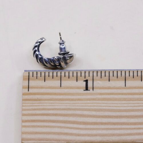 Vintage Sterling Silver Handmade Earrings, 925 Silver Ribbed Studs, Stamped 925