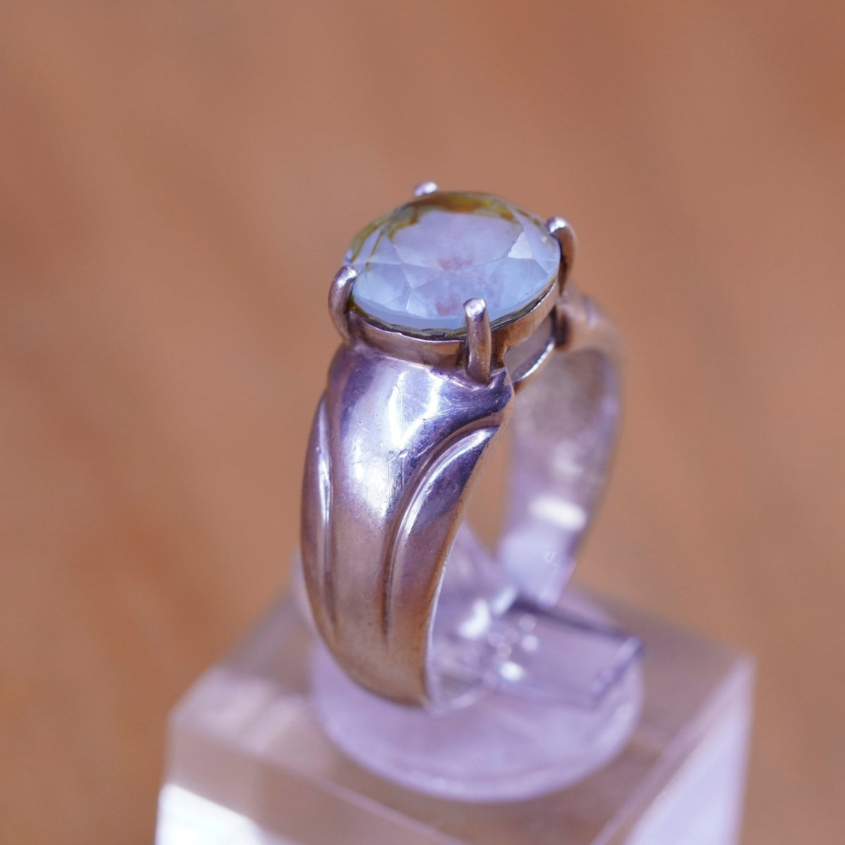 Size 7.25, vintage Sterling 925 silver handmade ring with blue topaz