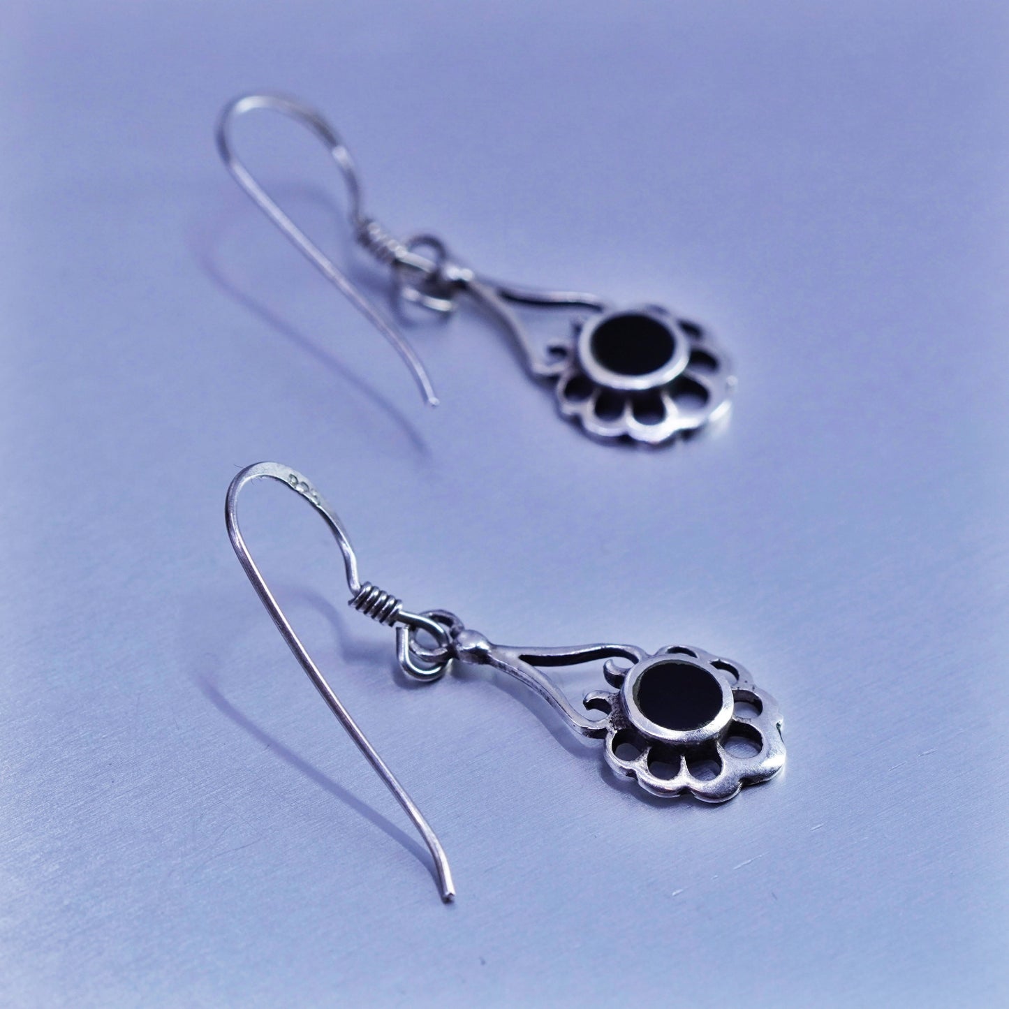 Vintage Sterling 925 silver handmade earrings with black onyx