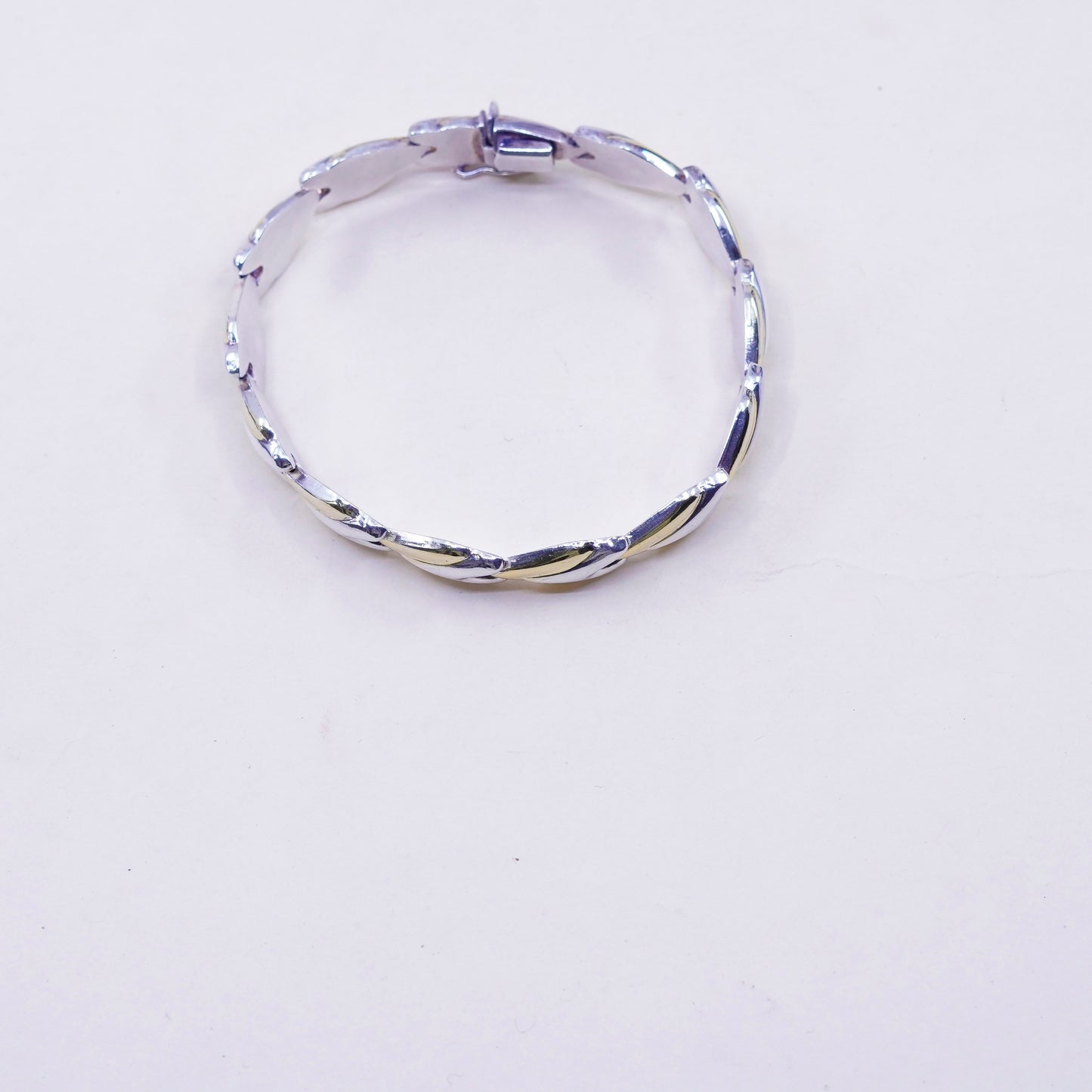 7.25”, vintage Two Tone Italy Sterling silver chain, 925 tennis bracelet