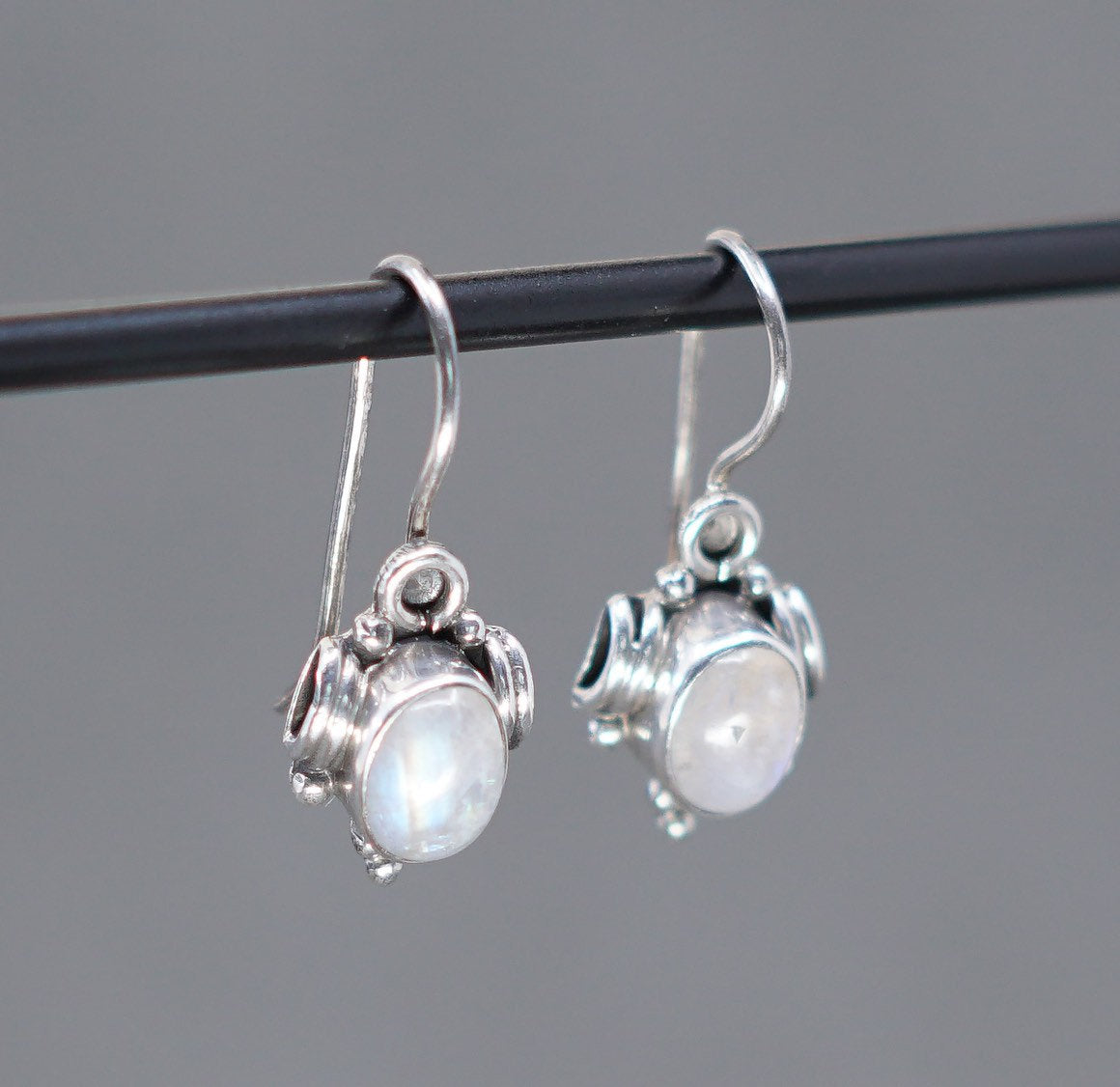 Sterling silver handmade earrings, 925 w/ oval shaped moonstone