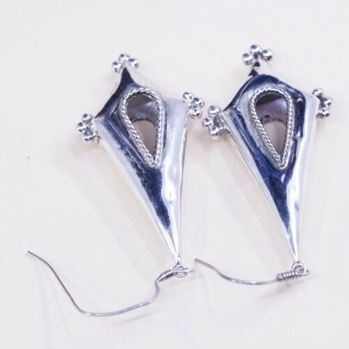Vintage sterling silver handmade earrings, 925 Teardrop dangles