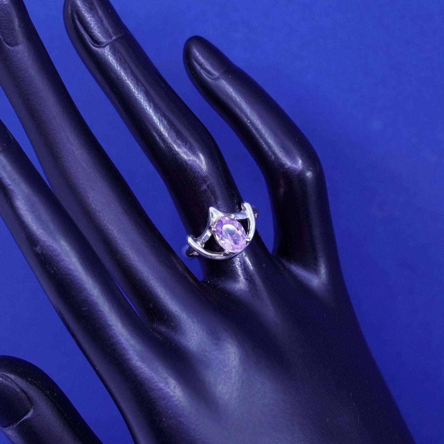 Size 5.75, vintage Brazil Sterling 925 silver handmade ring with amethyst