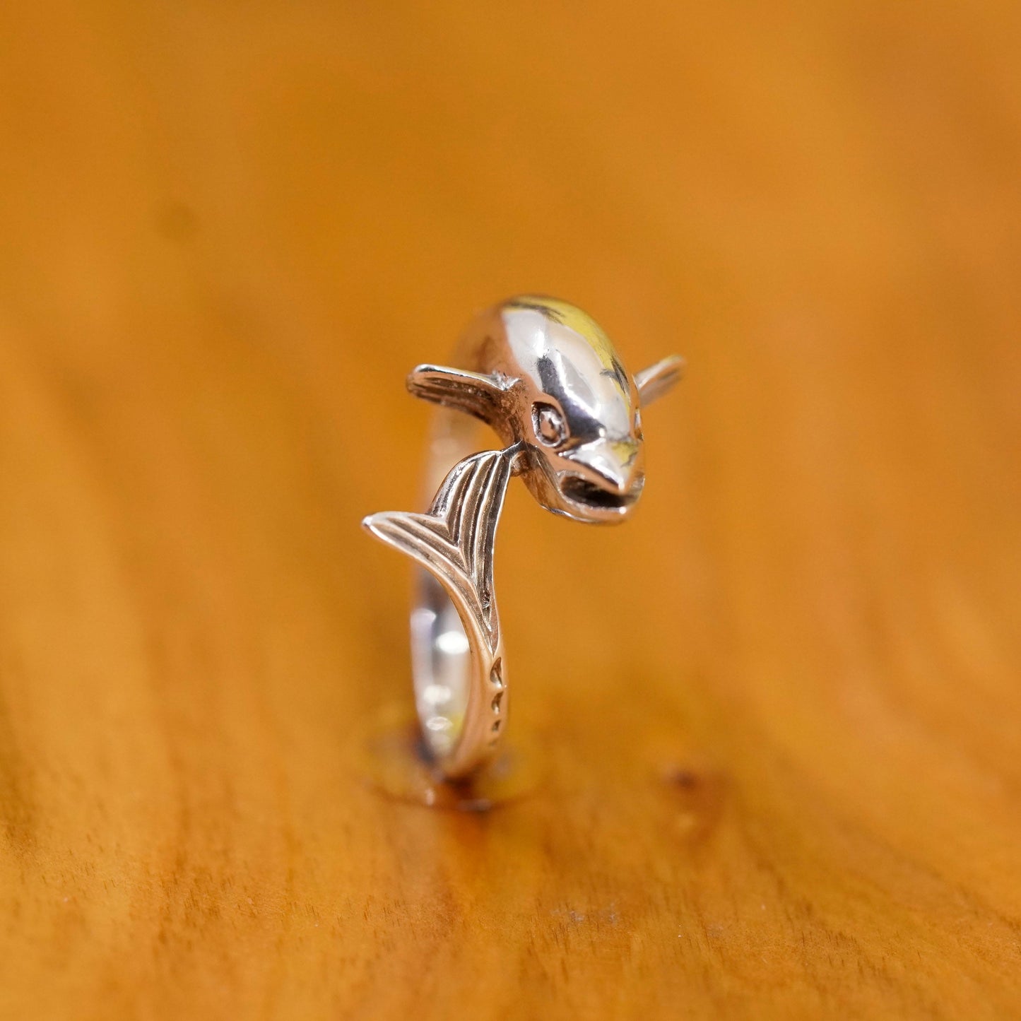 Size 7, vintage Sterling silver handmade ring, 925 wrap dolphin band