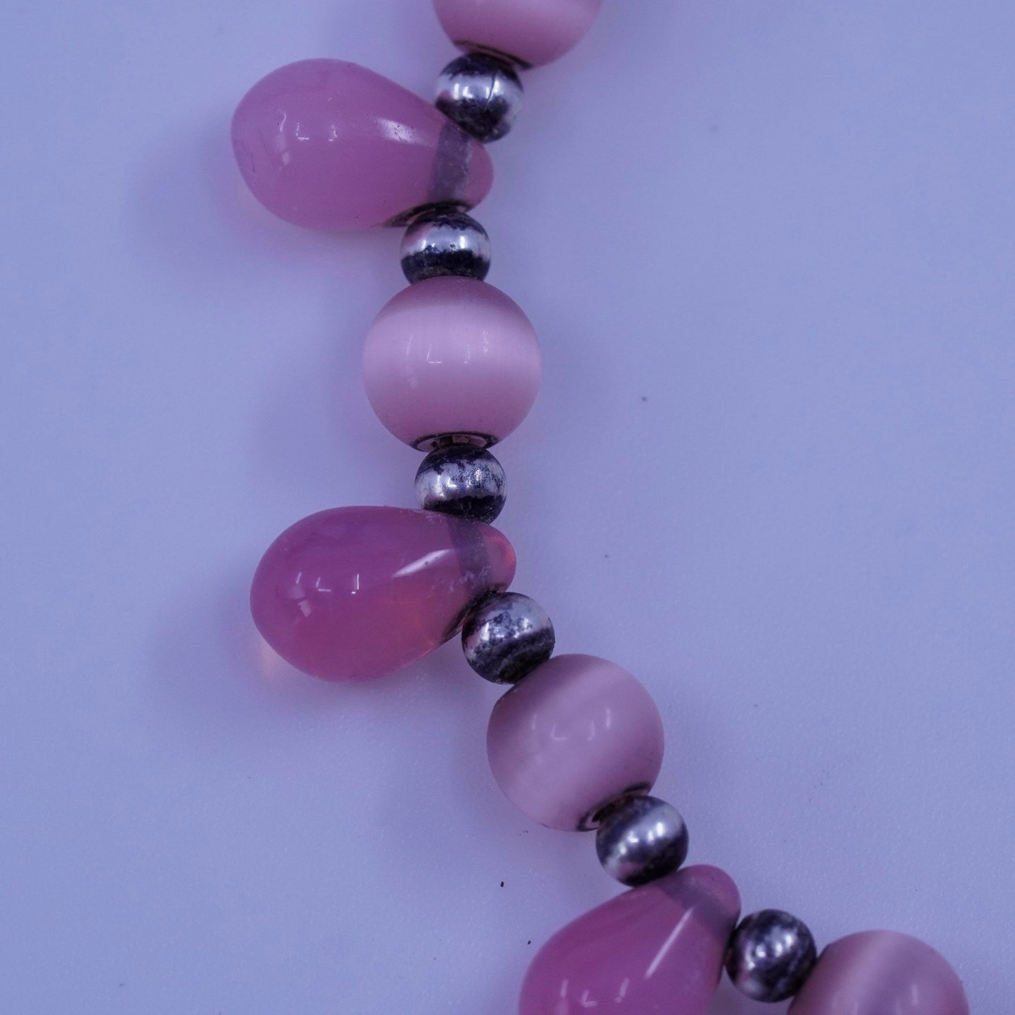 6.5”, Sterling 925 silver bracelet pink cats eye breast cancer ribbon bow tie
