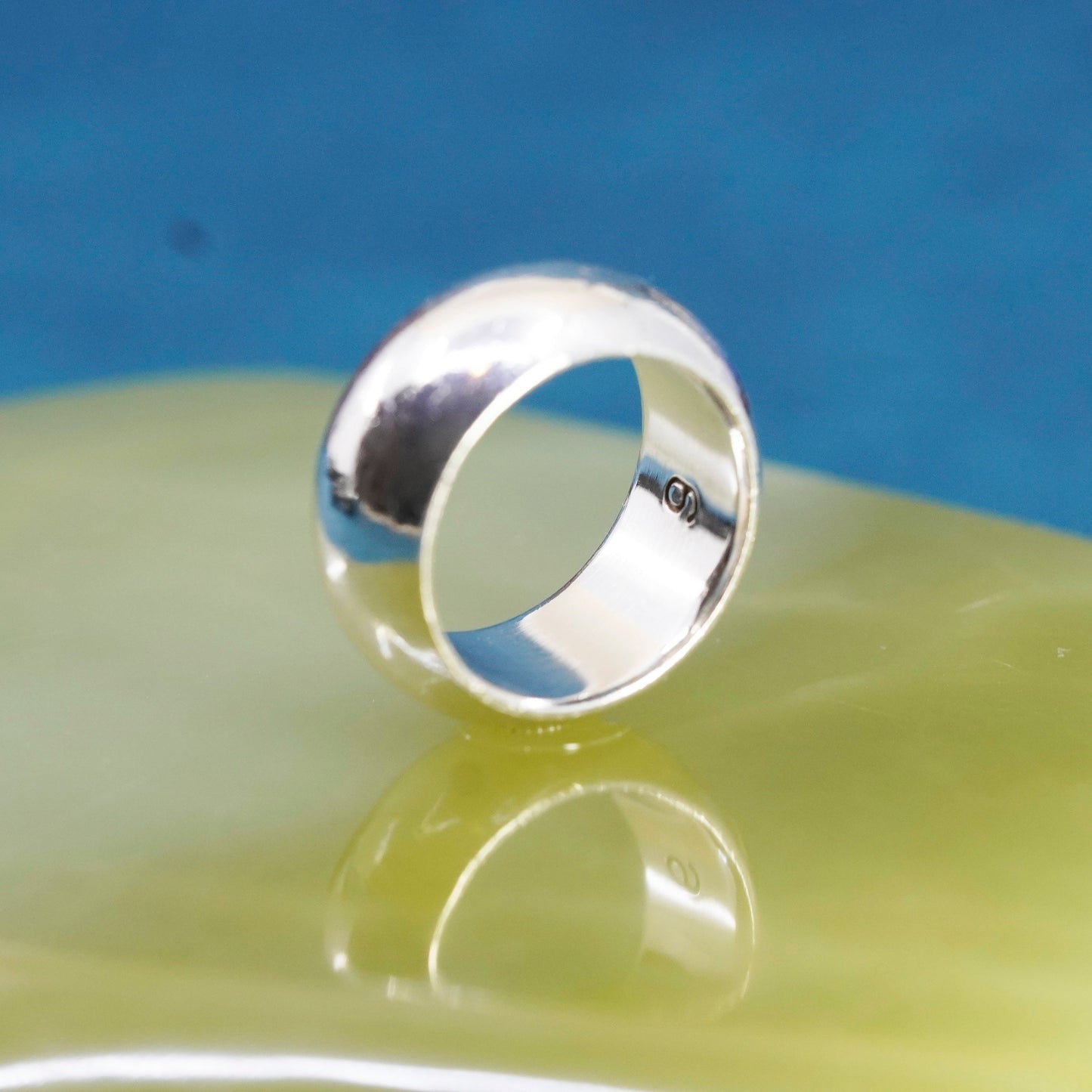 Size 8.25, vtg turkey Sterling silver handmade ring, wide 925 cigar cuff band