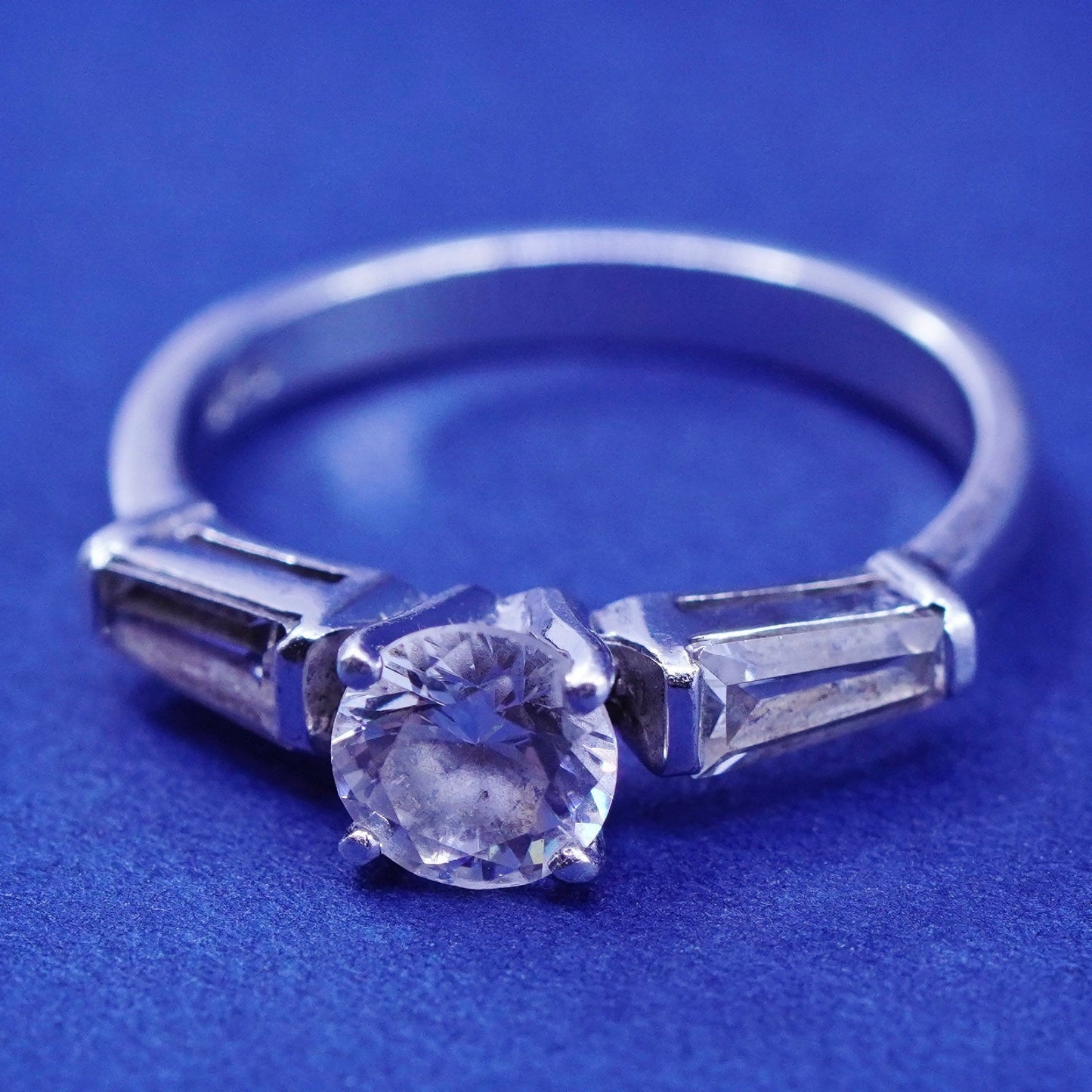 Size 7, vintage Sterling 925 silver engagement anniversary ring with cluster Cz