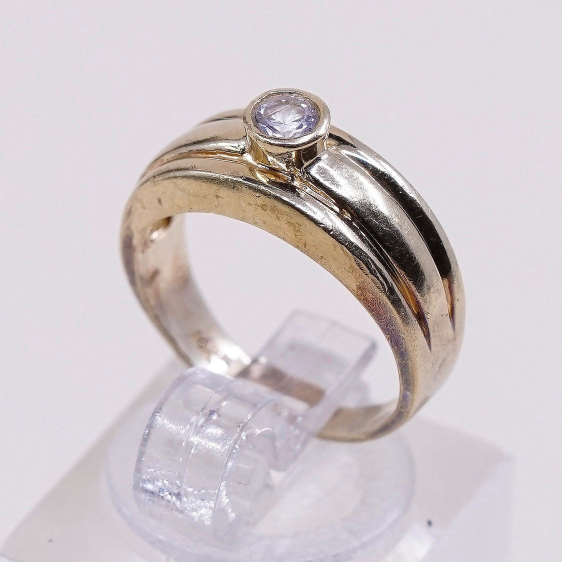 sz 4, 3.4g vtg 14K engagement ring, real yellow gold band w/ crystal