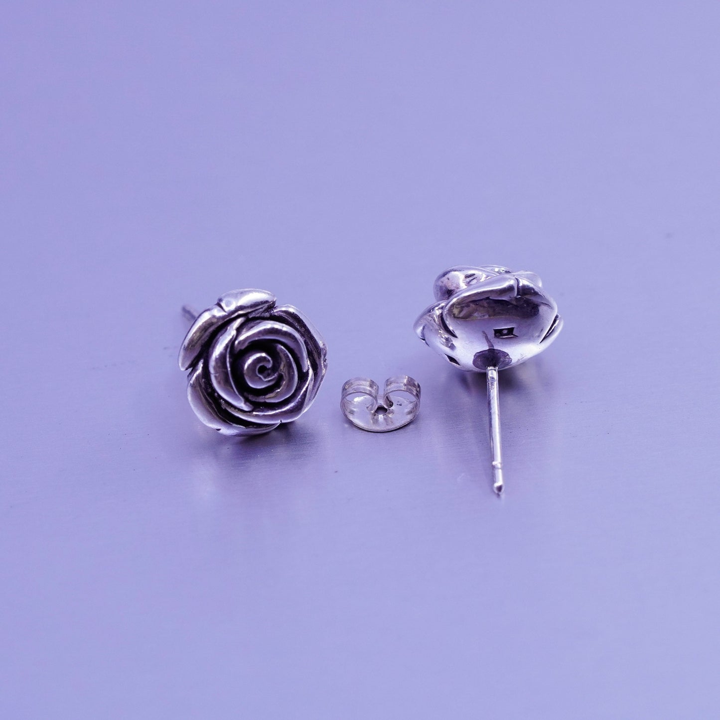 Vintage Sterling 925 silver handmade rose flower earrings, studs