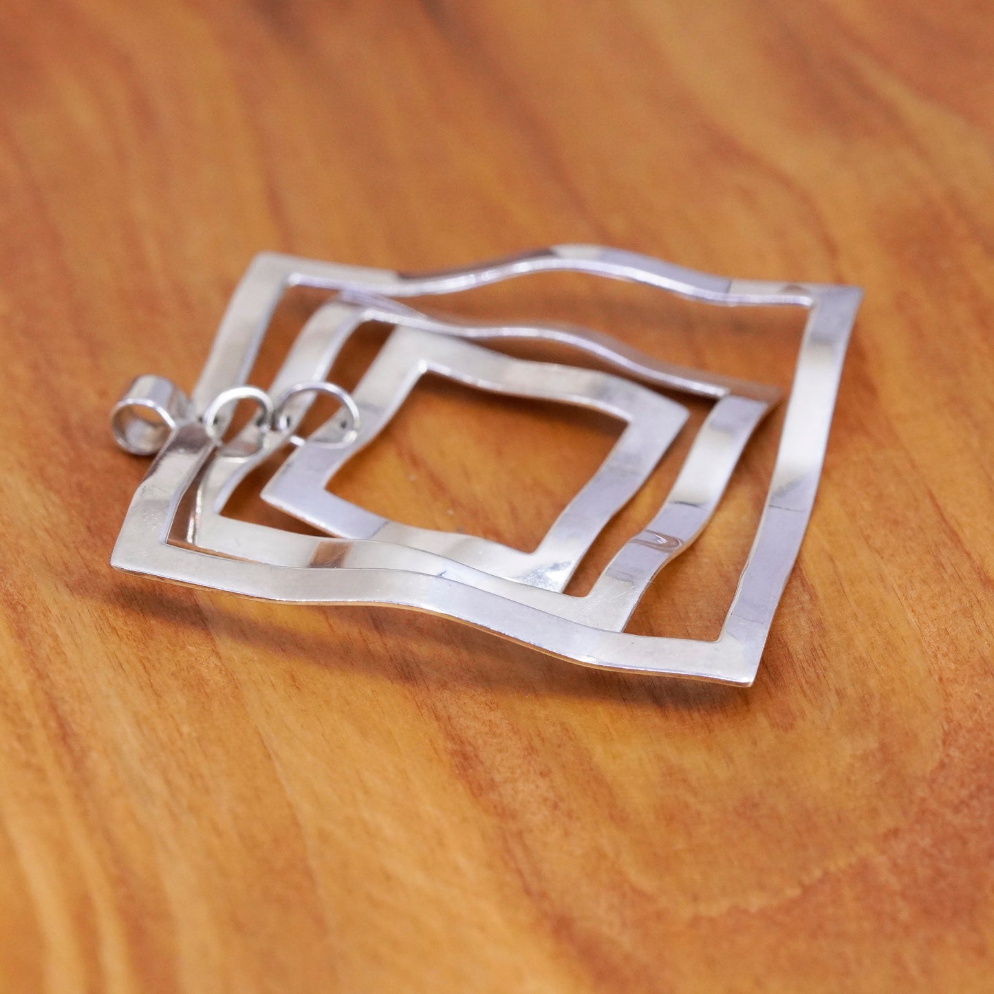 Vintage modern elegant Sterling silver 925 multi wavy square pendant