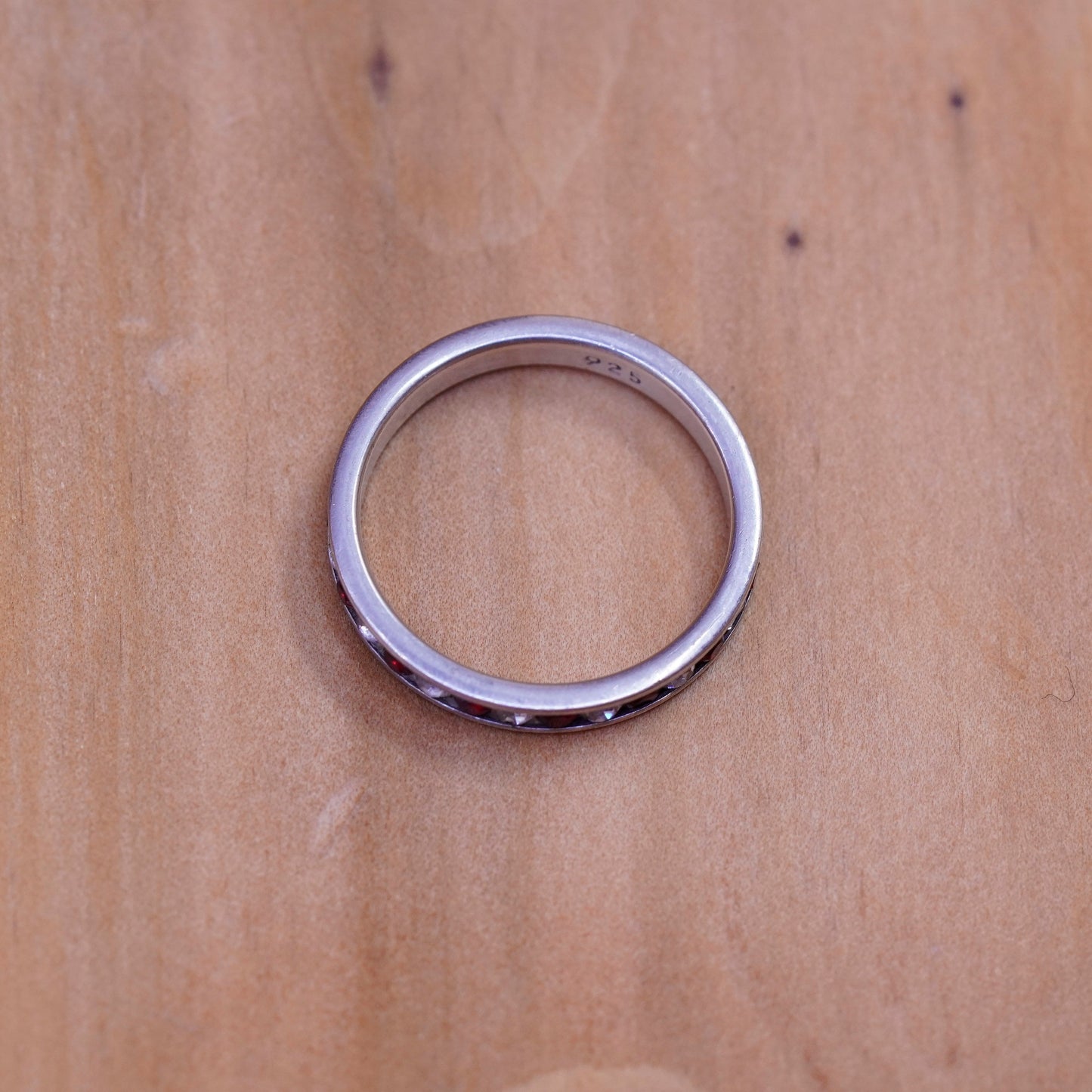 Size 7.25, vintage Sterling silver handmade ring, 925 band with ruby and cz