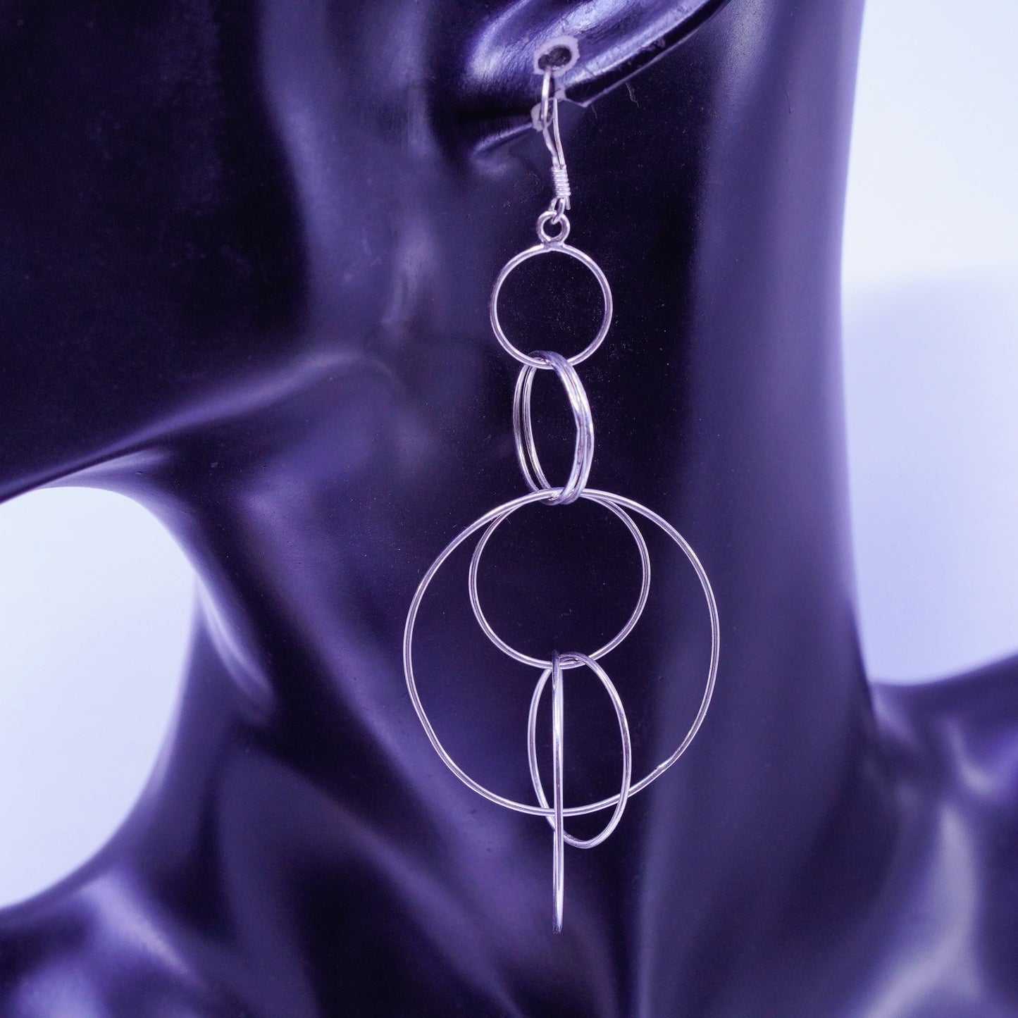 Vintage Sterling 925 silver handmade entwined circle earrings