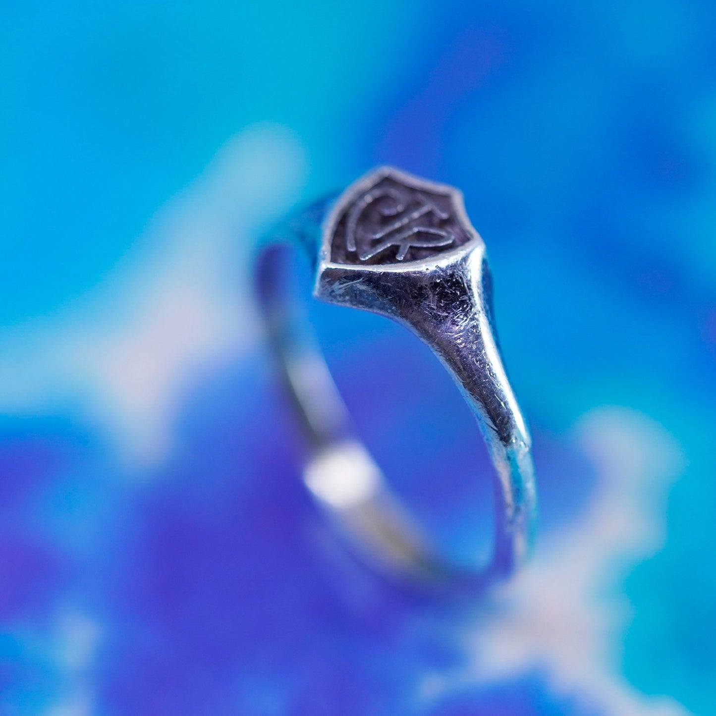 Size 9.5, vintage Sterling 925 silver handmade statement ring with CTR embossed