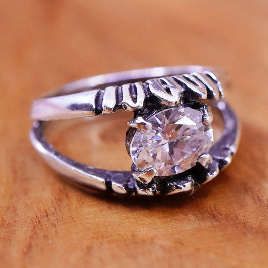 Size 6.25, vintage Sterling 925 silver handmade crown ring with cz