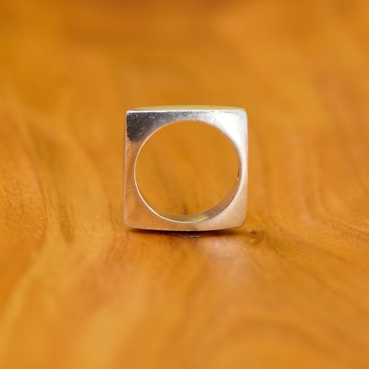 Size 6.25, vintage Sterling silver handmade square ring, 925 square ribbed band