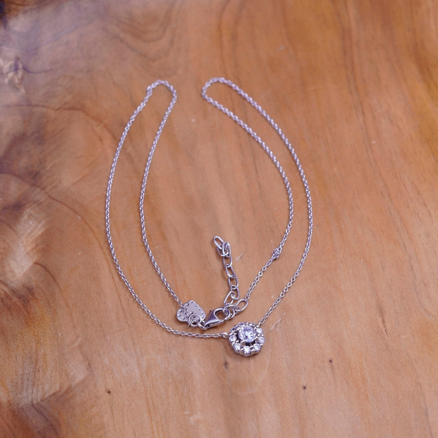 16+2”, 1mm, vintage Sterling silver necklace, 925 circle chain with Cz pendant