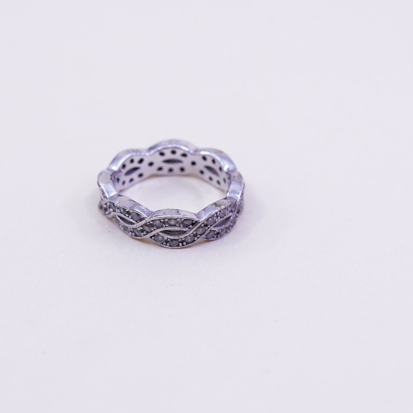 Size 4, Vintage sterling silver handmade ring, engagement ring with cz