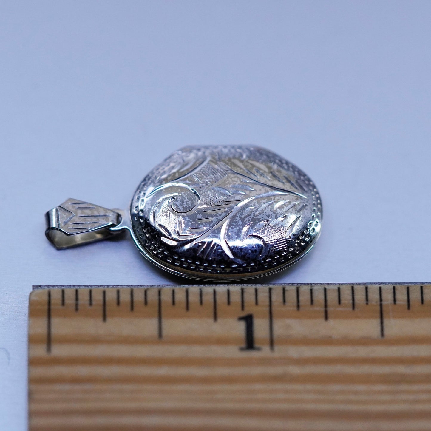 Vintage Sterling silver handmade pendant, textured 925 oval two photos locket