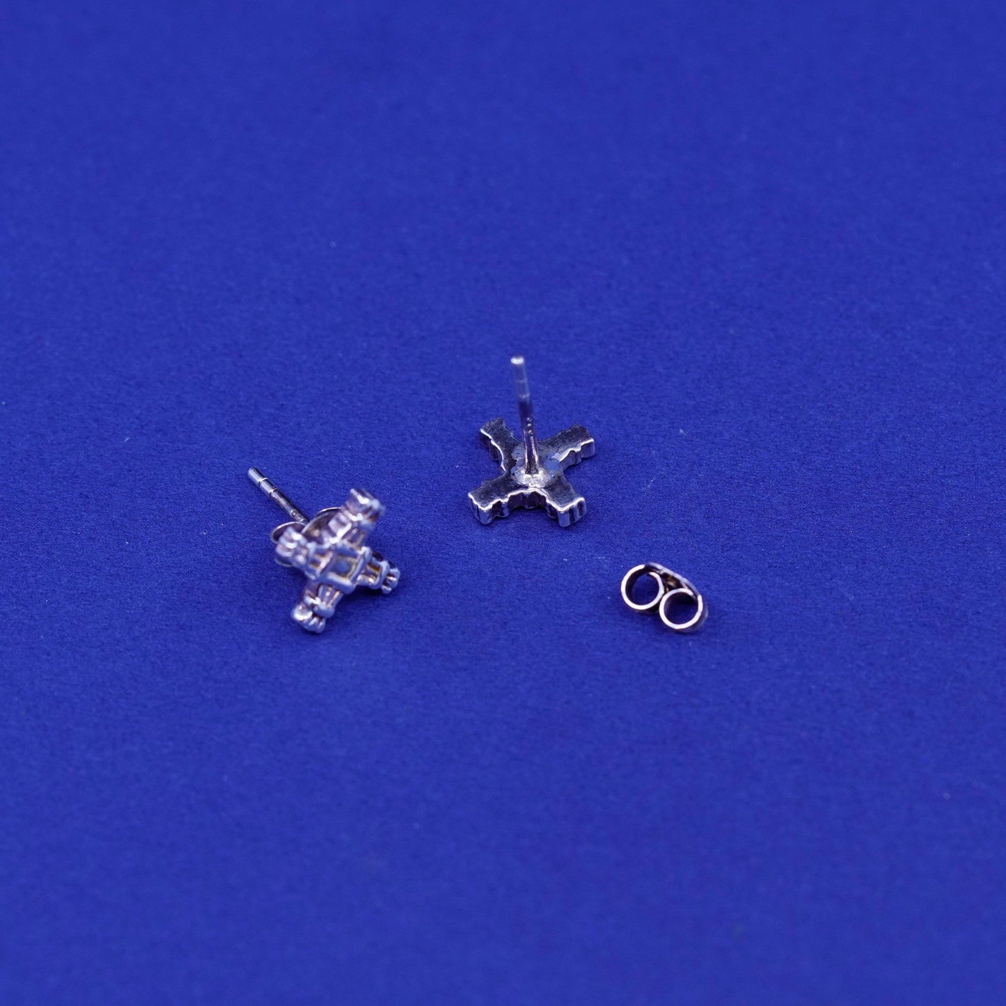 Vintage Sterling silver handmade studs, 925 cross earrings