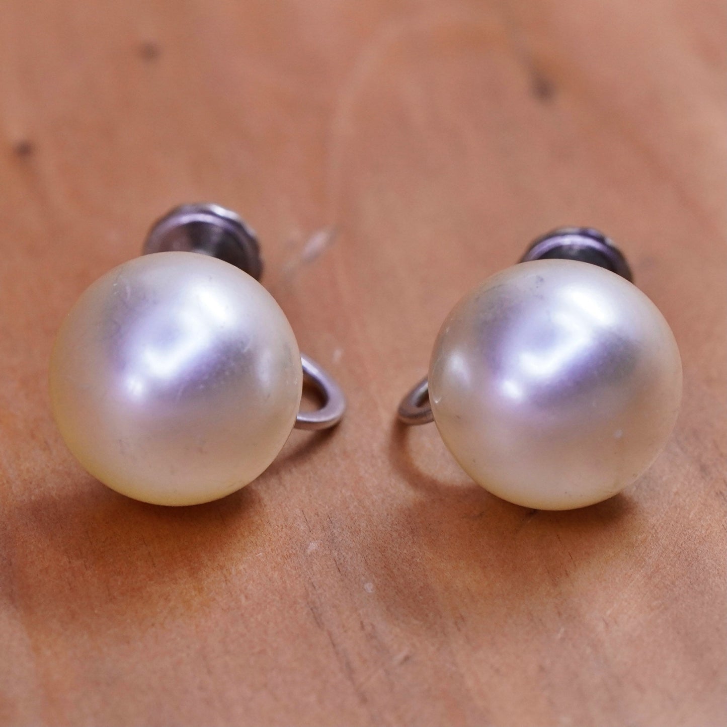 Vintage Sterling 925 silver screw handmade earrings with pearl