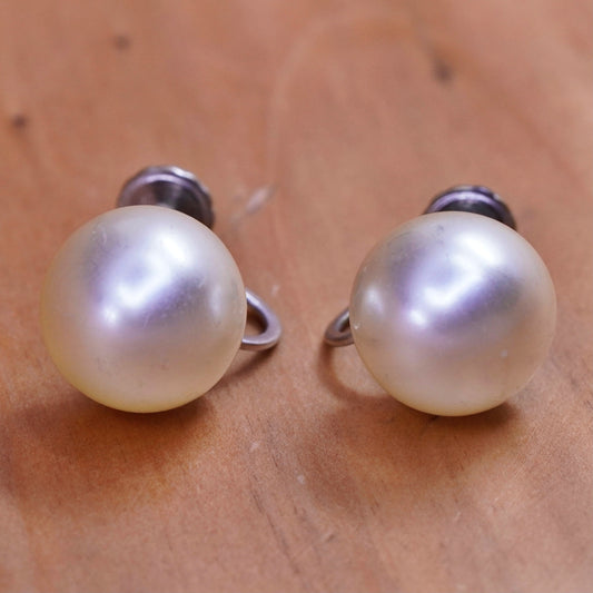 Vintage Sterling 925 silver screw handmade earrings with pearl