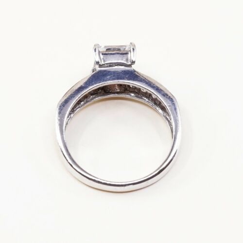 Sz 7.5, Vtg Sterling Silver Ring, 925 Silver Engagement Ring W/ Crystal