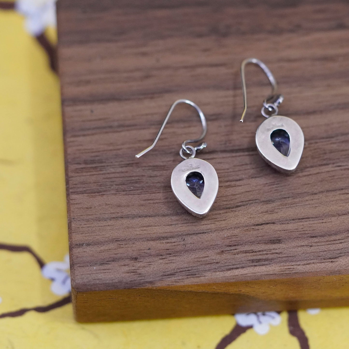 Vintage sterling 925 silver handmade earrings with teardrop topaz and flower