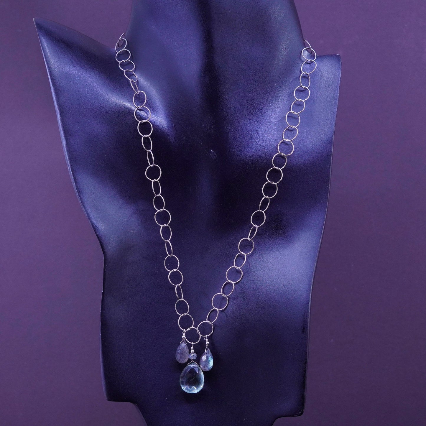 16+2”, sterling silver necklace, 925 circle chain teardrop peridot pendant
