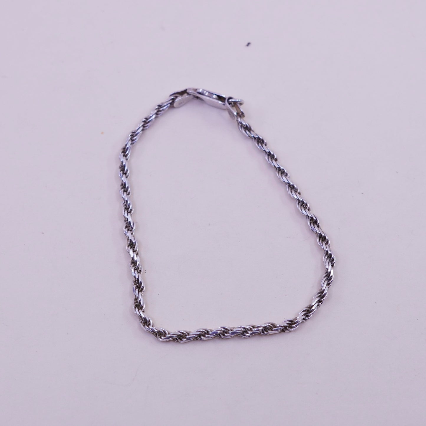 6.75”, 3mm, Vintage sterling 925 silver Italy rope chain bracelet