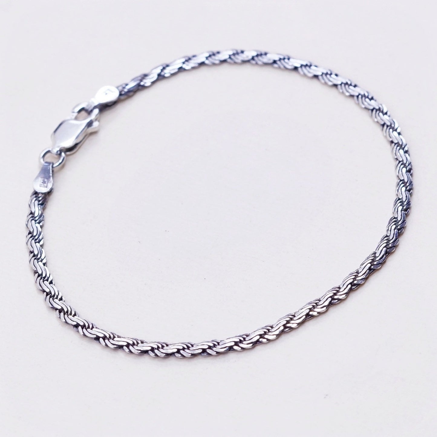7.25”, 3mm, Vintage sterling silver flatten nugget link bracelet, 925 chain