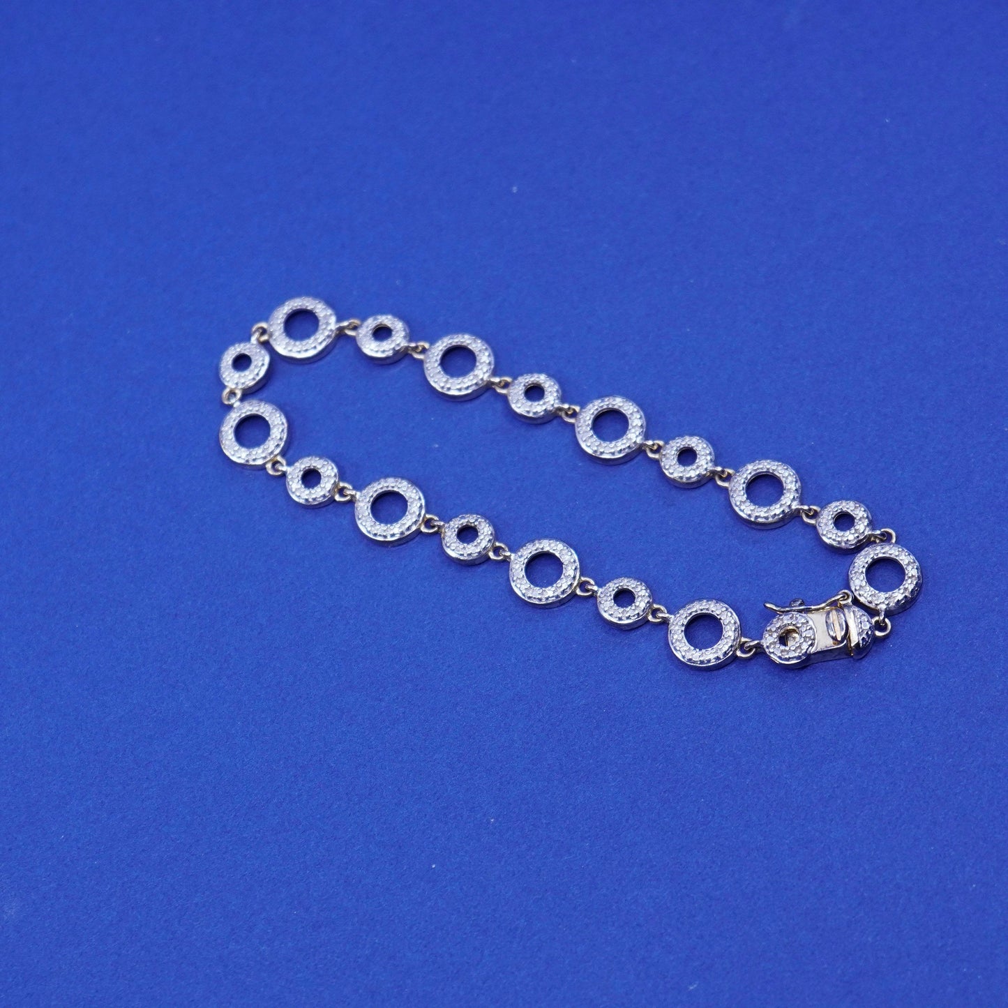 7”, vintage vermeil gold over sterling silver tennis bracelet, 925 circle chain