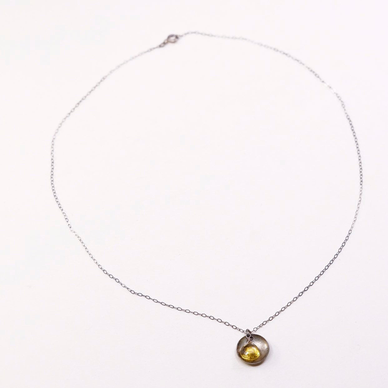 18", VTG Sterling silver handmade necklace, 925 circle chain w/ cushion citrine