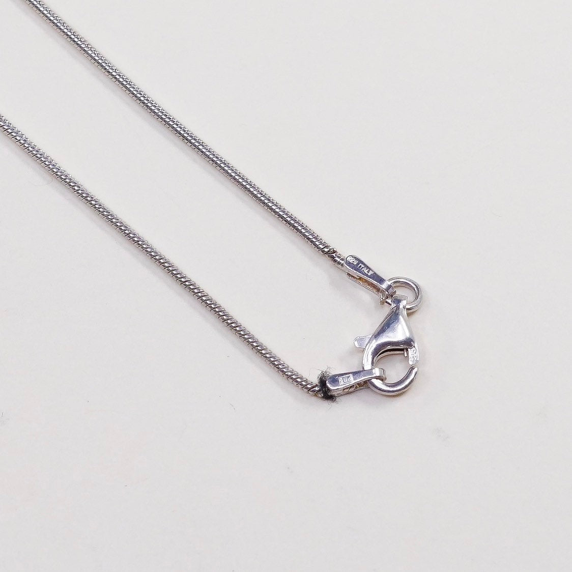 16", 1mm, vtg Sterling silver necklace, Italy 925 snake chain w/ Cz pendant
