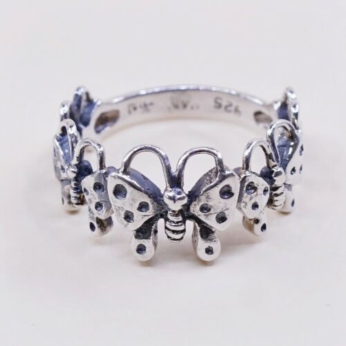 Size 6.5, Vtg Han Sterling Silver Handmade Ring, 925 Butterfly Band