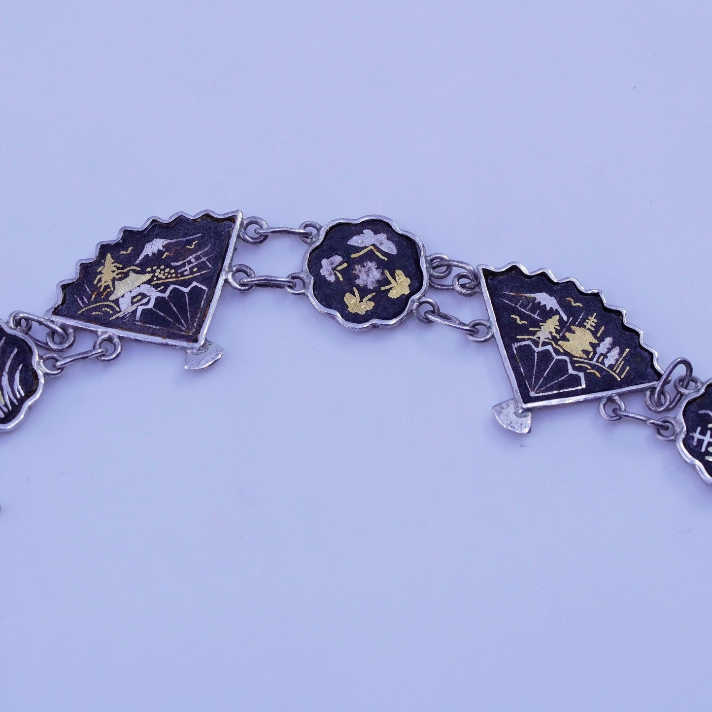 6.5”, Vintage 1950s Japanese shakudo Sterling 925 silver handmade bracelet