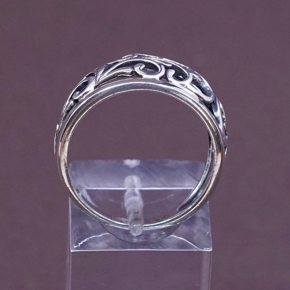 sz 8.5, vtg Sterling silver handmade ring, southwestern 925 filigree swirl band