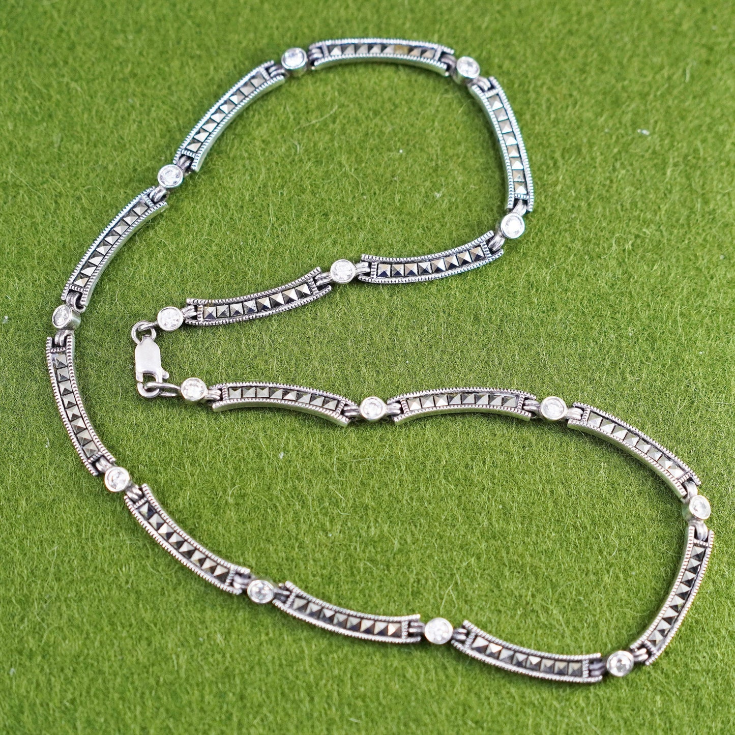 16”, Judith Jack sterling 925 silver necklace, bar chain with cz and marcasite